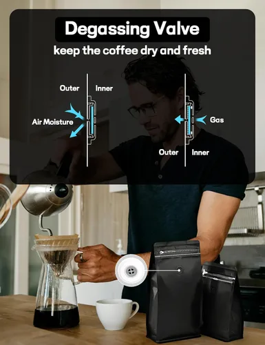 Miniatura 4 de FireKylin 50 piezas de bolsas de café con válvula, (8 onzas, 0.5 libras) Bolsas de pie resellables con ventilación, bolsas de almacenamiento