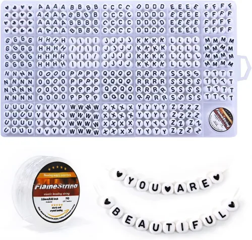 Eppingwin 1400 cuentas de letras, cuentas acrílicas de 0.157 x 0.27 pulgadas, cuentas para hacer joyas, cuentas para hacer pulseras, cuentas del