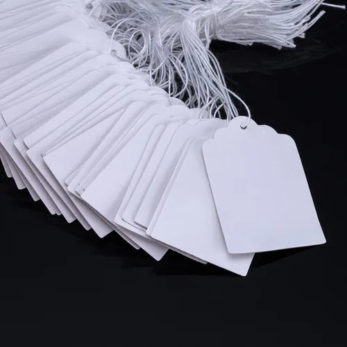 Miniatura 3 de Outus Paquete de 500 etiquetas de precio en blanco de 1.38 x 0.87 pulgadas, etiquetas de precio blancas con cuerda adjunta, etiqueta colgante