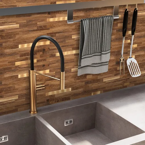 Miniatura 7 de Midcard 10 hojas de azulejos de pared adhesivo para salpicaduras de PVC, para salpicaduras de cocina.. Rectangular Marrón Oscuro