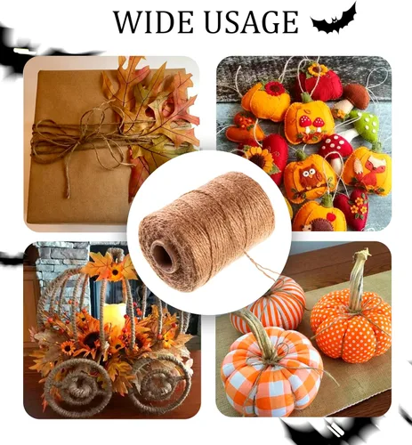Miniatura 6 de Cuerda de yute natural de 600 pies, cuerda fina de arpillera para caja de regalo, embalaje, decoración, jardinería, 2 capas