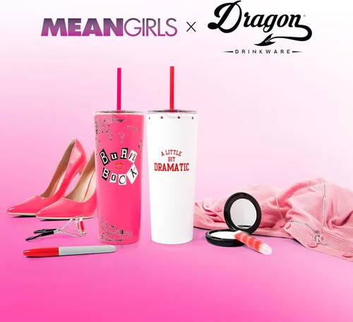 Miniatura 7 de Vaso con aislamiento al vacío de Dragon Glassware x Mean Girls con tapa y pajita - Vaso de 24 onzas con 2 pajitas - Vaso de acero inoxidable