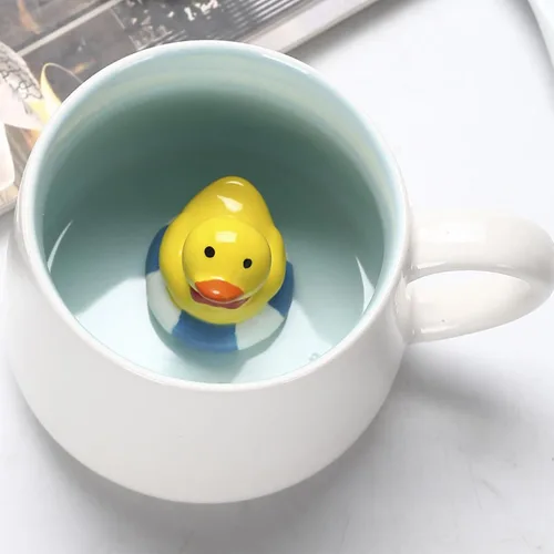 Arawat Tazas de café de animales con pato, tazas de café lindas de 12 onzas con diseño de pato en el interior, tazas de té con asa, tazas de café