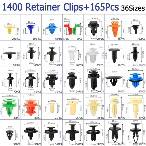 Miniatura 2 de Uolor Juego de 1565 clips de retención de empuje para automóvil, 36 tamaños, clips de nailon resistente para parachoques y sujetadores automáticos