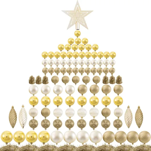 Ogrmar Juego de 119 adornos de bolas para árbol de Navidad, formas y tamaños variados, decoración colgante irrompible con paquete de regalo portátil