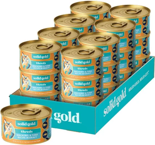 Miniatura 17 de Solid Gold comida húmeda para gatos desmenuzada con salsa - Alimento enlatado para gatos hecho con atún real y caballa - Sin granos de los Cinco