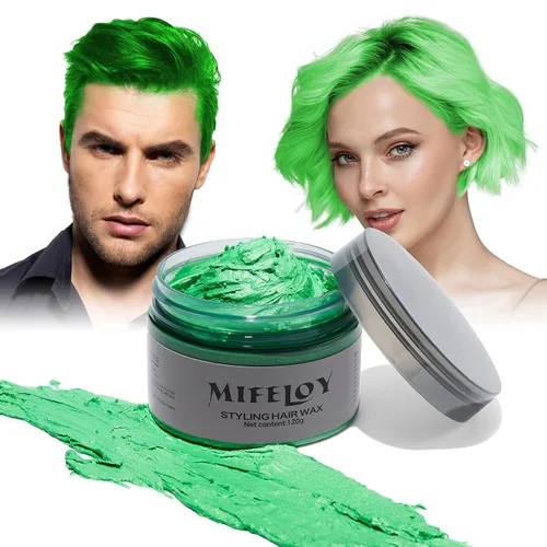 Spray Temporal de Color Verde para Cabello Cera 4.23 onzas, tinte en crema para peinado natural instantáneo, barro de coloración desechable para