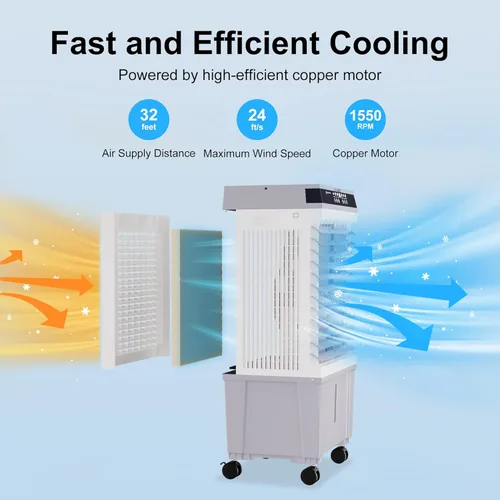 Miniatura 7 de Uthfy Enfriador de aire evaporativo de 1800 CFM, aire acondicionado 3 en 1 con motor de cobre, tanque de agua de 5.3 galones, 6 paquetes de hielo