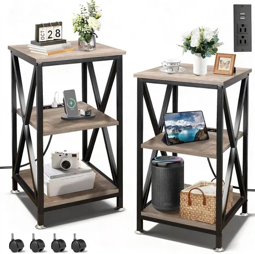 Miniatura 10 de TooCust Mesa auxiliar cuadrada con estante de almacenamiento, 16 pulgadas de profundidad x 16 pulgadas de ancho x 24 pulgadas de alto, mesa auxiliar
