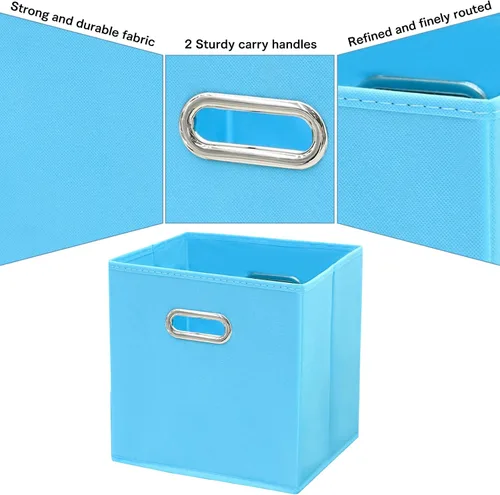 Miniatura 7 de Cubos de almacenamiento de tela – 13 x 13 x 13 pulgadas, cubos organizadores plegables con asas dobles – juego de 6, color azul