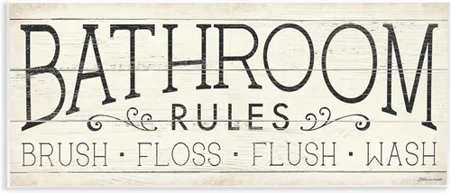 Stupell Industries Bathroom Rules - Placa de pared rústica con diseño de Stephanie Workman Marrott, 17 x 7 pulgadas, color negro