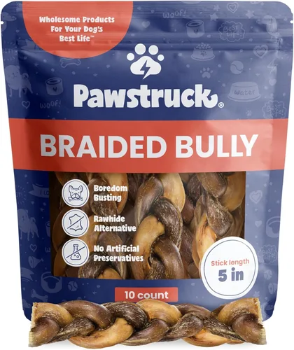 Miniatura 12 de Pawstruck Bully Sticks trenzados 100% naturales de 5 pulgadas, bolsa de 1 libra, masticables para perros de un solo ingrediente sin cuero crudo