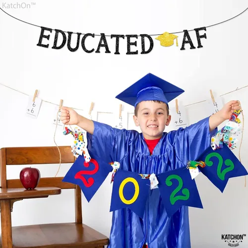 Miniatura 9 de KatchOn, Cartel de AF educado negro con purpurina – 10 pies, sin bricolaje Cartel de graduación 2026, decoraciones de fiesta de graduación 2026