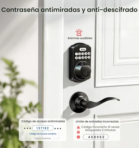 Miniatura 10 de Veise KS02A - Cerradura de puerta de entrada sin llave de huellas dactilares, bloqueo automático, cerrojo electrónico para puerta delantera, Negro