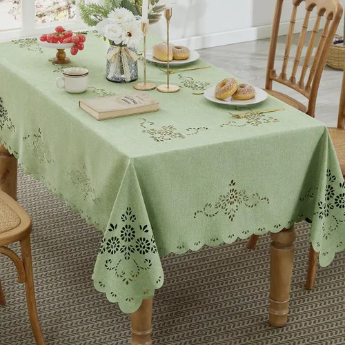 Miniatura 11 de Wracra Mantel redondo de macramé impermeable, estilo lino de granja, resistente a las arrugas, lavable, para interiores y exteriores
