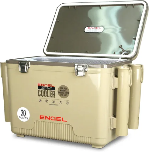 Miniatura 14 de ENGEL - Enfriador de cebo vivo PRO para pesca - Cubo portátil de pececillos y cebo con aireador recargable de iones de litio Canela