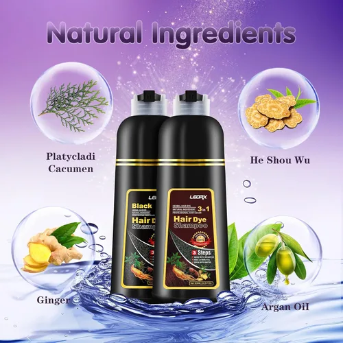 Miniatura 6 de Leorx Champú 3 en 1 para teñir el cabello marrón, color para refrescar el cabello, coloración herbaria instantánea para mujeres y hombres, 16.9
