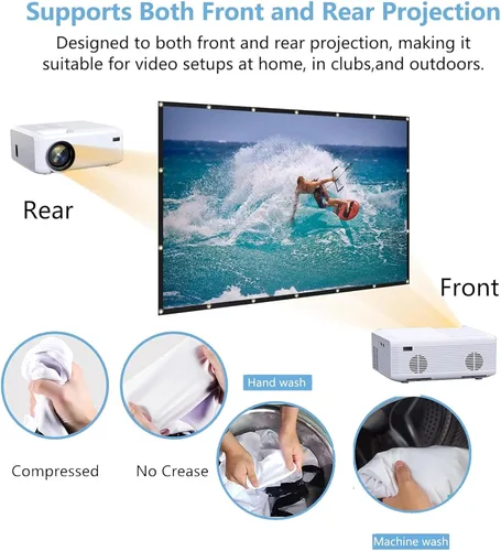 Miniatura 3 de Pantalla de proyección de 60 a 300 pulgadas, pantalla de cine lavable de 2 caras para exteriores, pantalla de cine 4:3 HD 4K plegable, sin arrugas