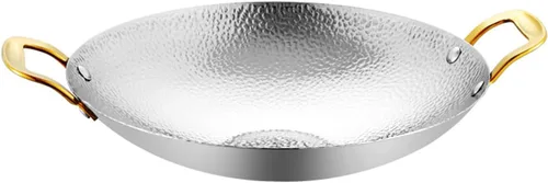 Miniatura 9 de SVRITE Sartén de acero inoxidable para paellas, sin recubrimiento, antiadherente, de 8, 9, 10, 11 pulgadas, sartén pequeña para fideos con doble