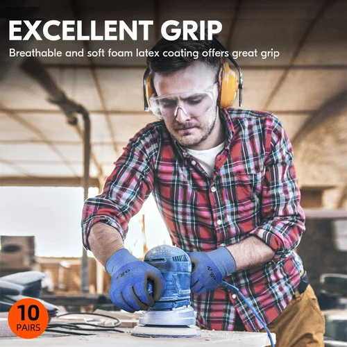 Miniatura 5 de Vgo... Cut Resistant Gloves,Cutproof Work Gloves Men Women,Latex Rubber Coated,EN388 level C, ANSI level A3(RB2148HY,BLUE)