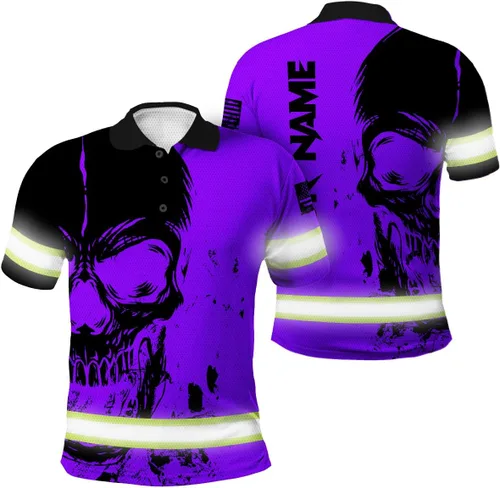 Miniatura 19 de Maddly Polo de alta visibilidad con diseño de calavera y bandera de Estados Unidos, ropa de trabajo patriótica con nombre personalizado para Polo 11