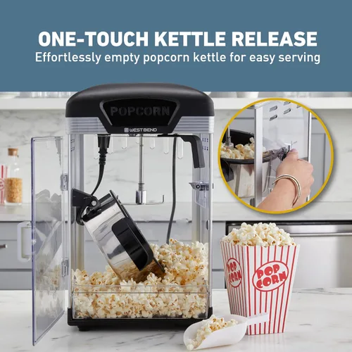 Miniatura 4 de West Bend Stir Crazy pochoclera de estilo cine, máquina de hacer palomitas gourmet con caldera antiadherente y cuchara para palomitas para máquina