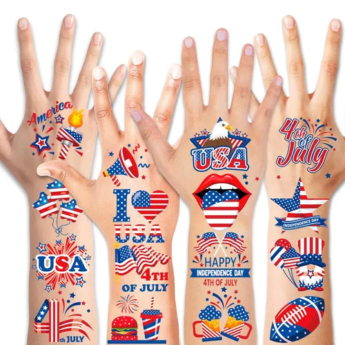 Miniatura 2 de HOWAF 96 tatuajes temporales del 4 de julio, calcomanías de tatuaje del Día de la Independencia para decoración de fiestas temáticas patrióticas