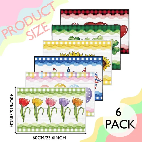 Miniatura 3 de Drydiet Tapete de gnomo de verano, 6 unidades, diseño de girasol, tapete de bienvenida de primavera para 4 de julio, gnomo patriótico, decorativo