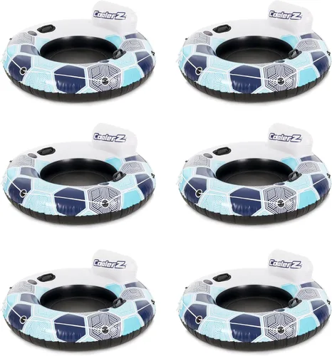 Miniatura 15 de Bestway 15496 CoolerZ Rapid Rider Inflatable River Lake Pool Inner Tube Float with Built in Backrest and Wrap Around Grab Rope, Blue Hexagon