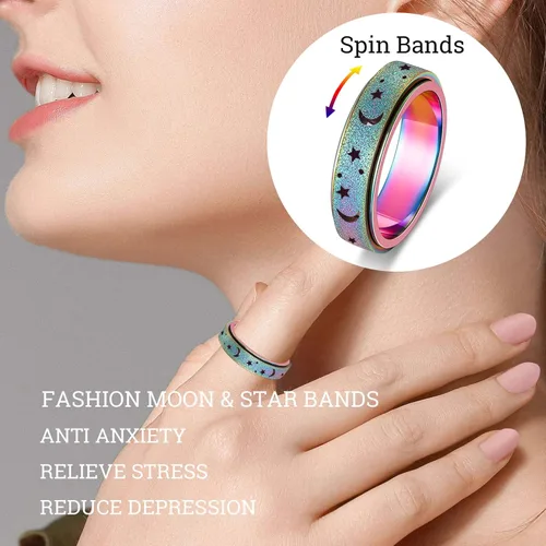 Miniatura 3 de Anillo de alivio de la ansiedad, anillo giratorio para aliviar el estrés, de acero inoxidable, anillo giratorio para mujeres, hombres, unisex