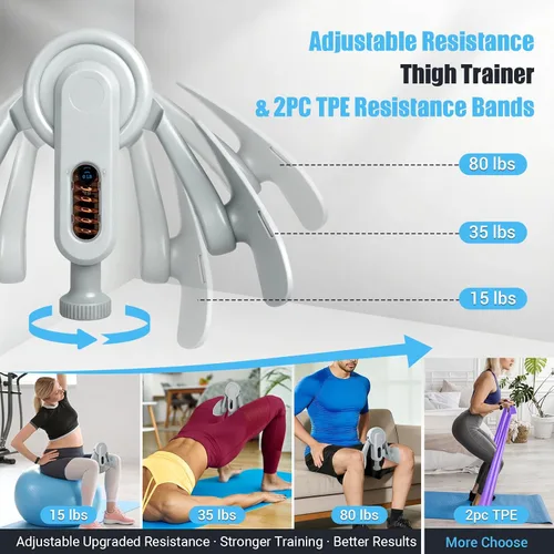 Miniatura 2 de Ejercitador interior de muslo para mujer, entrenador de muslos ajustable con bandas de resistencia para terapia física para mujeres, para yoga, dar