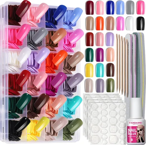 Miniatura 11 de FANDAMEI - Uñas de presión, 576 uñas postizas en 24 colores, uñas acrílicas de almendra de longitud media, cobertura completa, brillantes