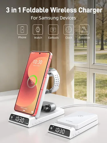 Miniatura 3 de Estación de carga inalámbrica W3 en 1 para Samsung Galaxy Z Flip 7/6/5/4/3, cargador inalámbrico ELECDOV para Samsung Watch 8/7/6/5/4/3/Buds 3 Pro/2