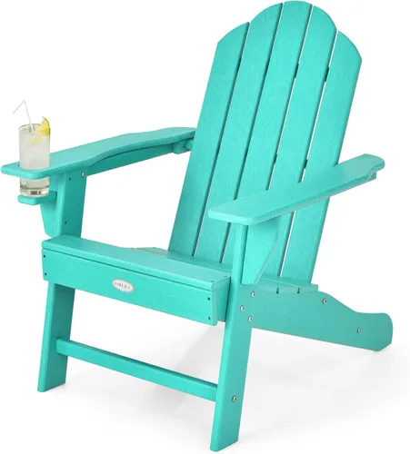 Miniatura 13 de Tangkula Silla Adirondack para exteriores, sillones de polietileno de alta densidad resistentes a la decoloración con soporte para tazas, sillas