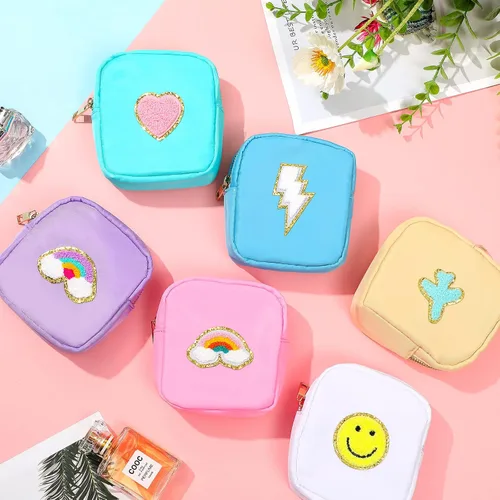 Miniatura 7 de Zubebe 6 mini bolsas de maquillaje de nailon, bolsa pequeña de maquillaje, bolsas de felpilla con cremallera, bonita bolsa de cosméticos