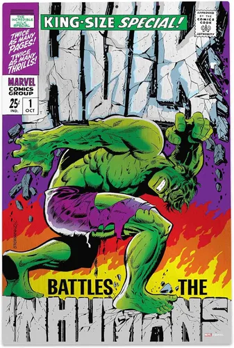 Miniatura 11 de Open Road Brands Marvel The Incredible Hulk - Cartel de metal con cubierta de cómic – La increíble decoración de pared de Hulk para cueva de hombre