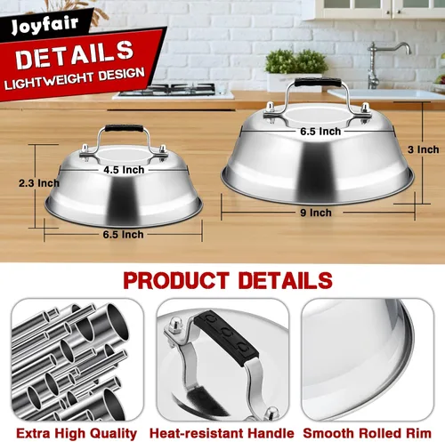 Miniatura 3 de Joyfair - Juego de 3 cúpula para fundir queso, tapas de cocción para parrilla de acero inoxidable con ventilación ajustable para barbacoas/cocina al
