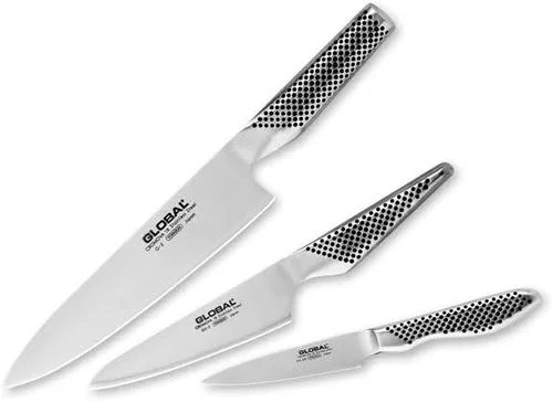 Global G-2338 - set de iniciación de 3 unidades que incluye cuchillo de chef, multiuso y puntilla