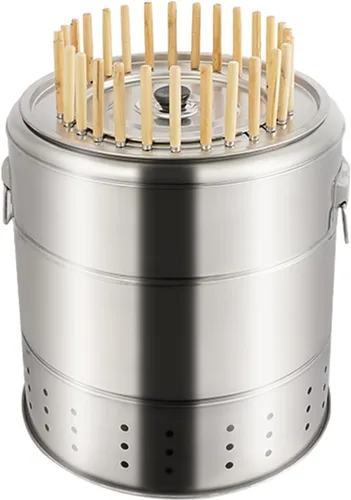 Miniatura 10 de Parrilla de barbacoa sin humo de acero inoxidable, parrilla portátil de carbón con 50 pinchos para brochetas, barril de carbón para barbacoa