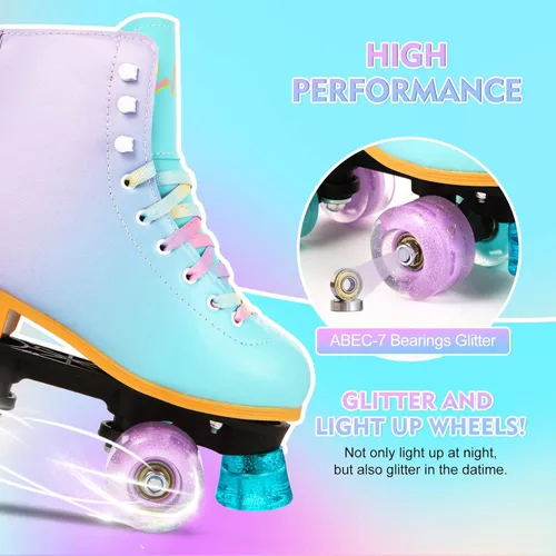 Miniatura 4 de LIKU Patines de cuatro ruedas para niñas y mujeres con todas las ruedas iluminadas, patines de cordones iluminados para interiores y exteriores