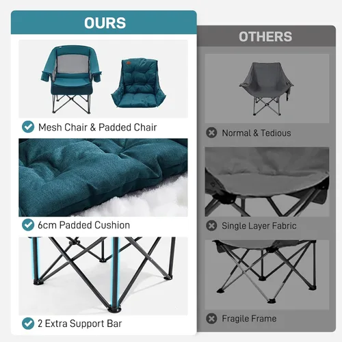 Miniatura 9 de EVER ADVANCED Silla de campamento XL con cojín desmontable, silla de malla para adultos, plegable, de gran tamaño, con bolsillo de malla enfriadora