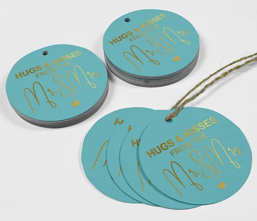 Miniatura 4 de Etiqueta colgante de papel de aluminio dorado Abrazos y besos de la etiqueta de recuerdo de boda 50 piezas