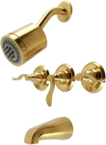 Kingston Brass KB8237NFL NuWave - Grifo francés de triple mango para bañera y ducha en latón cepillado