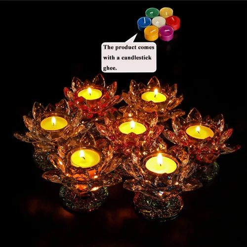 Miniatura 6 de Portavelas de loto de cristal, portavelas de flor de loto, soporte para velas votivas de pétalos de loto con base de cristal, candelabro de loto
