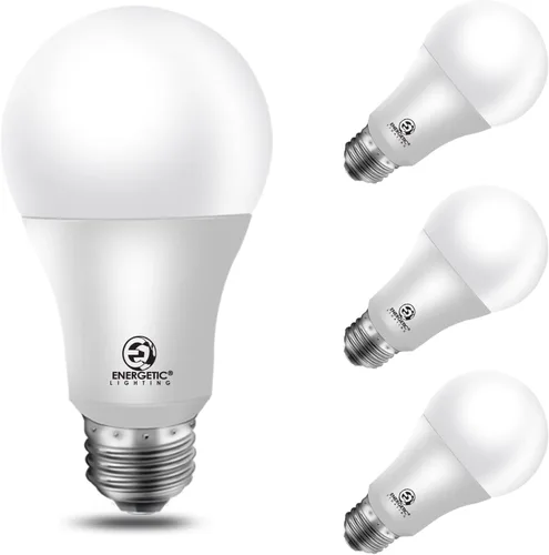 Energetic - Foco LED equivalente a 100 W, A19, luz blanca cálida 3000 K, casquillo E26, no regulable, 1600 lm, certificación ETL, pack de 4