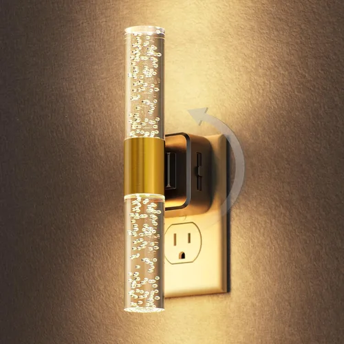 Miniatura 19 de DORESshop Luz nocturna LED, luces nocturnas giratorias que se enchufan a la pared con sensor de luz automática de 3000 K luz nocturna con brillo