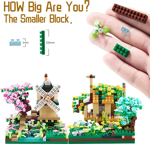 Miniatura 4 de Kadablk Conjunto de Construcción de Microbloques de Casa del Árbol Sakura, Conjunto de Construcción de Modelo de Molino de Viento de Amistad, 1200