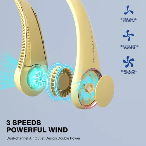 Miniatura 3 de Morelax Neck Fan, USB Rechargeable Personal Fan,Hand Free Bladeless Portable Fans,4000 mAh, 3 Speeds,72 Air Faster softer 360° Cooling, Gift