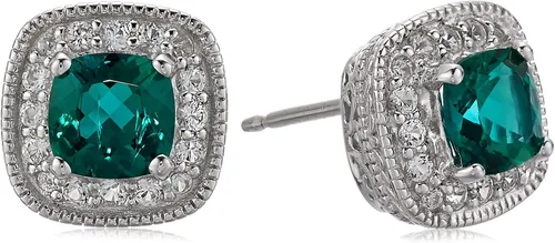 Miniatura 25 de Amazon Essentials Aretes de plata de ley con piedra natal de corte cojín y zafiro blanco creado (anteriormente colección Amazon)