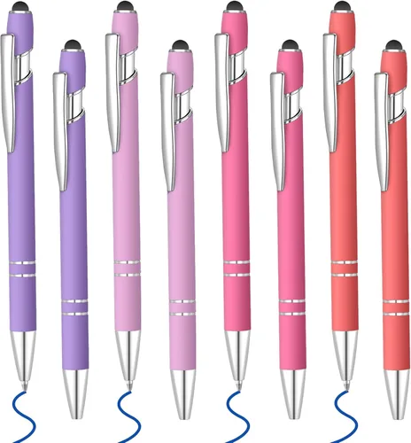 Miniatura 10 de 8 piezas de bolígrafo de tinta azul con punta de lápiz capacitivo 2 en 1 bolígrafo de metal con lápiz capacitivo para pantallas táctiles